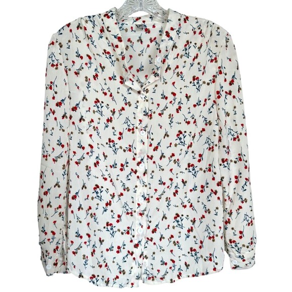 Women's Ditsy Floral Button Down Shirt Top Long Sleeve Size 8 White Multi - Picture 4 of 12